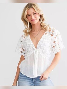 Day trip Crochet Peplum Top -#010S